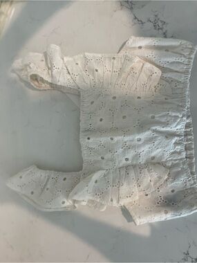 7 For All Mankind White Eyelet Ruffle Crop Top